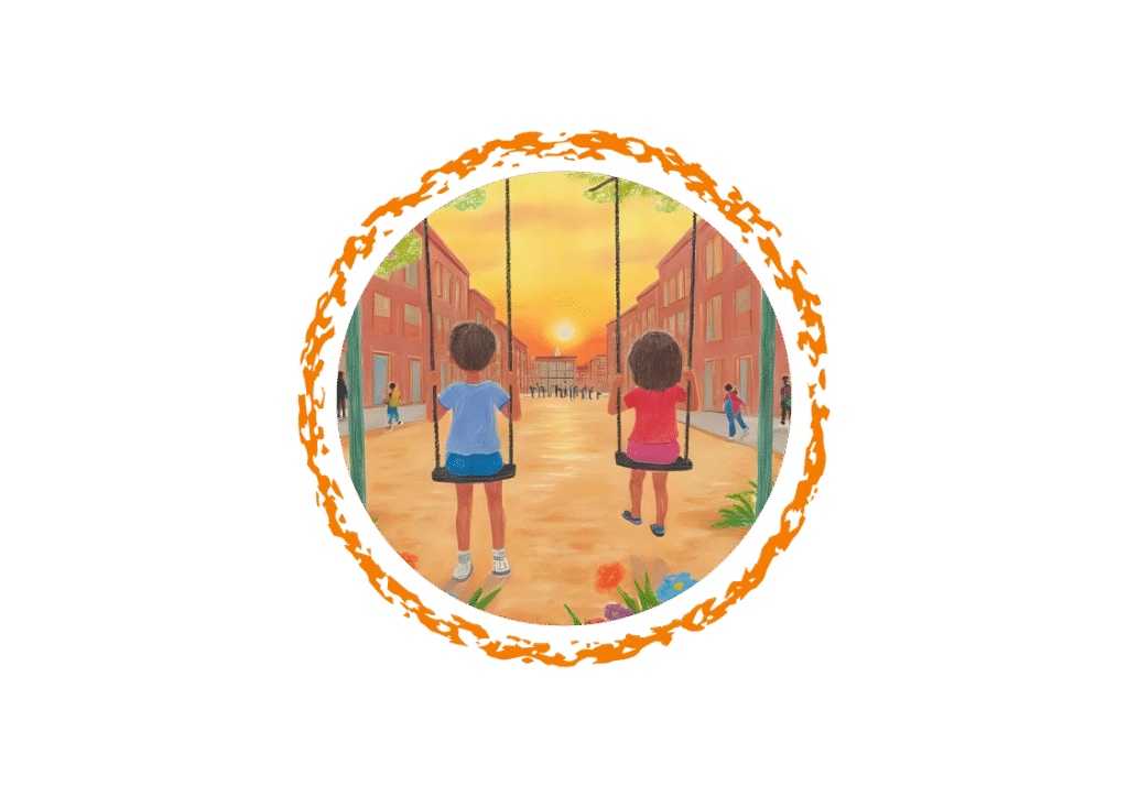Ilustración de dos niños en un columpio representando la conexión pura y el juego